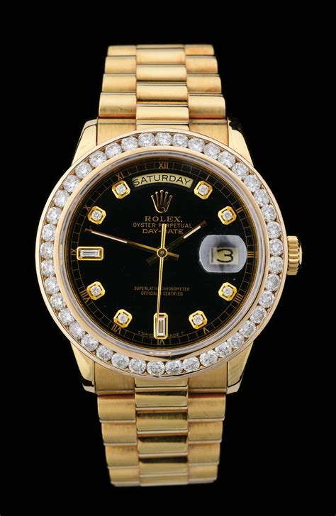 rolex watch black face with diamonds